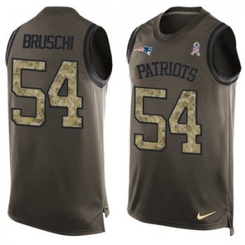Men's New England Patriots #54 Tedy Bruschi Green Salute to Service Hot Pressing Player Name & Number Nike NFL Tank Top Jersey
