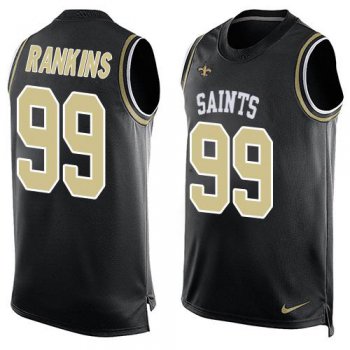Men's New Orleans Saints #99 Sheldon Rankins Black Hot Pressing Player Name & Number Nike NFL Tank Top Jersey