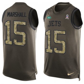 Men's New York Jets #15 Brandon Marshall Green Salute to Service Hot Pressing Player Name & Number Nike NFL Tank Top Jersey