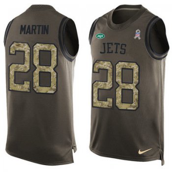 Men's New York Jets #28 Curtis Martin Green Salute to Service Hot Pressing Player Name & Number Nike NFL Tank Top Jersey
