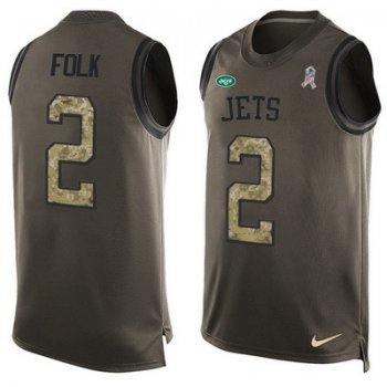 Men's New York Jets #2 Nick Folk Green Salute to Service Hot Pressing Player Name & Number Nike NFL Tank Top Jersey
