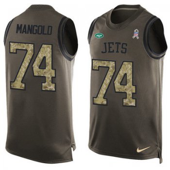 Men's New York Jets #74 Nick Mangold Green Salute to Service Hot Pressing Player Name & Number Nike NFL Tank Top Jersey