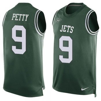 Men's New York Jets #9 Bryce Petty Green Hot Pressing Player Name & Number Nike NFL Tank Top Jersey
