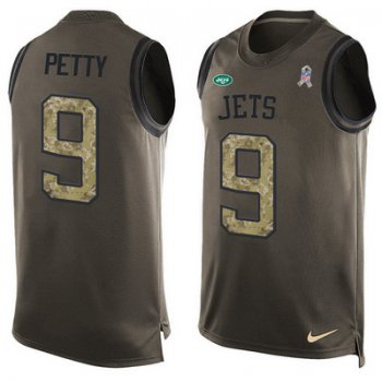 Men's New York Jets #9 Bryce Petty Green Salute to Service Hot Pressing Player Name & Number Nike NFL Tank Top Jersey