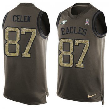 Men's Philadelphia Eagles #87 Brent Celek Green Salute to Service Hot Pressing Player Name & Number Nike NFL Tank Top Jersey
