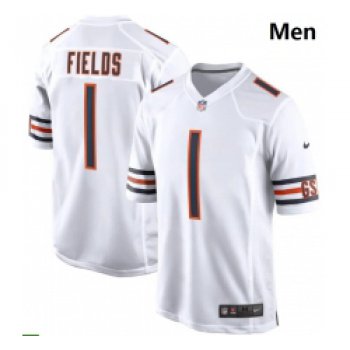 Men Nike Chicago Bears #1 Justin Fields White 2021 NFL Draft First Round Pick Game Jersey