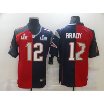 Men's Tampa Bay Buccaneers #12 Tom Brady Red Navy Blue Super Bowl Patch Two Tone Vapor Untouchable Stitched NFL Nike Limited Jersey