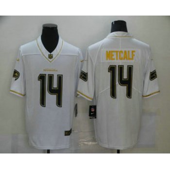 Men's Seattle Seahawks #14 D.K. Metcalf White 100th Season Golden Edition Jersey