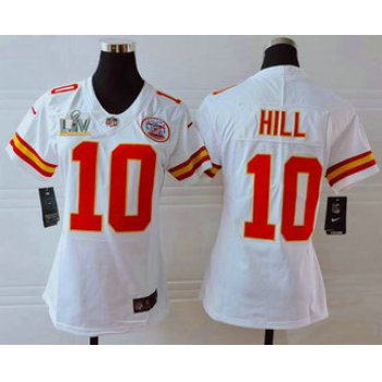 Women's Kansas City Chiefs #10 Tyreek Hill White 2021 Super Bowl LV Vapor Untouchable Stitched Nike Limited NFL Jersey