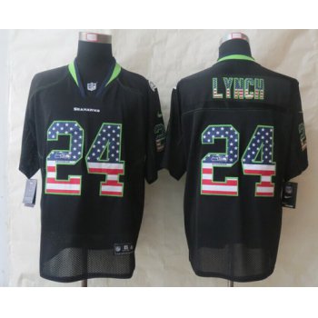 Nike Seattle Seahawks #24 Marshawn Lynch 2014 USA Flag Fashion Black Elite Jersey