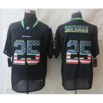 Nike Seattle Seahawks #25 Richard Sherman 2014 USA Flag Fashion Black Elite Jersey