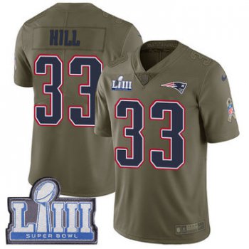 #33 Limited Jeremy Hill Olive Nike NFL Youth Jersey New England Patriots 2017 Salute to Service Super Bowl LIII Bound