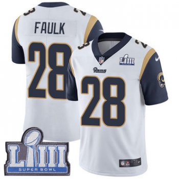 #28 Limited Marshall Faulk White Nike NFL Road Youth Jersey Los Angeles Rams Vapor Untouchable Super Bowl LIII Bound