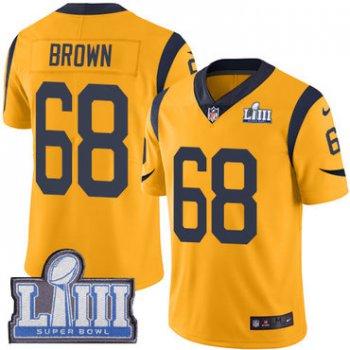 Youth Los Angeles Rams #68 Jamon Brown Gold Nike NFL Rush Vapor Untouchable Super Bowl LIII Bound Limited Jersey