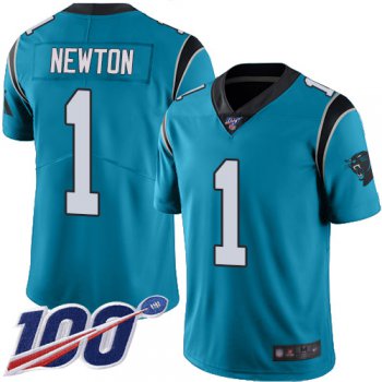 Panthers #1 Cam Newton Blue Men's Stitched Football Limited Rush 100th Season Jersey