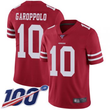 49ers #10 Jimmy Garoppolo Red Team Color Men's Stitched Football 100th Season Vapor Limited Jersey