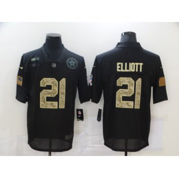 Men's Dallas Cowboys #21 Ezekiel Elliott Black Camo 2020 Salute To Service Stitched NFL Nike Limited Jersey