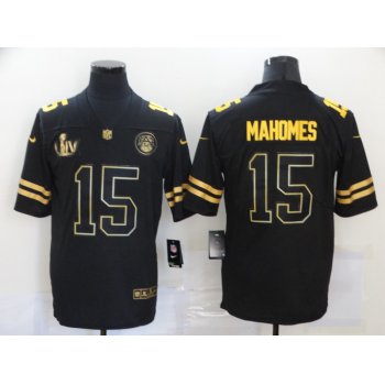 Men's Kansas City Chiefs #15 Patrick Mahomes Black Super Bowl LIV Golden Edition Jersey