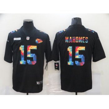 Men's Kansas City Chiefs #15 Patrick Mahomes Multi-Color Black 2020 NFL Crucial Catch Vapor Untouchable Nike Limited Jersey