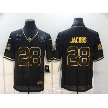 Men's Las Vegas Raiders #28 Josh Jacobs Black Gold 2020 Salute To Service Stitched NFL Nike Limited Jersey