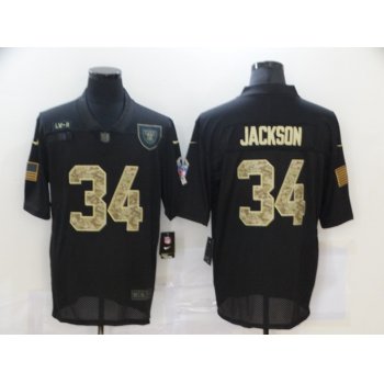 Men's Las Vegas Raiders #34 Bo Jackson Black Camo 2020 Salute To Service Stitched NFL Nike Limited Jersey