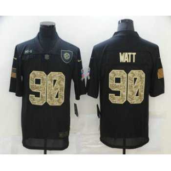 Men's Pittsburgh Steelers #90 T. J. Watt Black Camo 2020 Salute To Service Stitched NFL Nike Limited Jersey