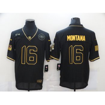 Men's San Francisco 49ers #16 Joe Montana Black Gold 2020 Salute To Service Stitched NFL Nike Limited Jersey