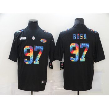 Men's San Francisco 49ers #97 Nick Bosa Multi-Color Black 2020 NFL Crucial Catch Vapor Untouchable Nike Limited Jersey