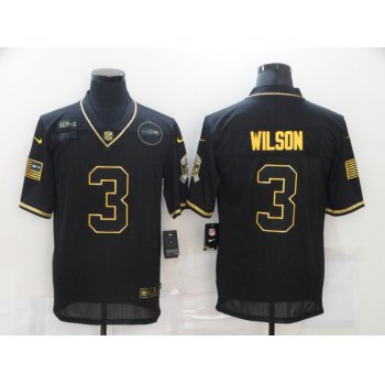 Men's Seattle Seahawks #3 Russell Wilson Black Gold 2020 Salute To Service Stitched NFL Nike Limited Jersey