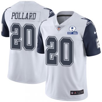 Nike Cowboys #20 Tony Pollard White Men's Stitched With Established In 1960 Patch NFL Limited Rush Jersey