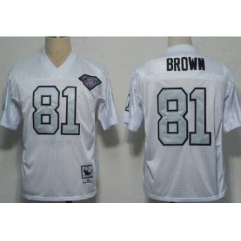 Oakland Raiders #81 Tim Brown White With Silver Throwback Jersey