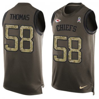 Men's Kansas City Chiefs #58 Derrick Thomas Green Salute to Service Hot Pressing Player Name & Number Nike NFL Tank Top Jersey