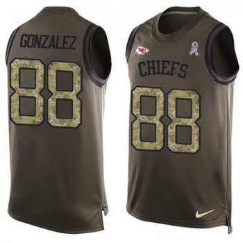 Men's Kansas City Chiefs #88 Tony Gonzalez Green Salute to Service Hot Pressing Player Name & Number Nike NFL Tank Top Jersey