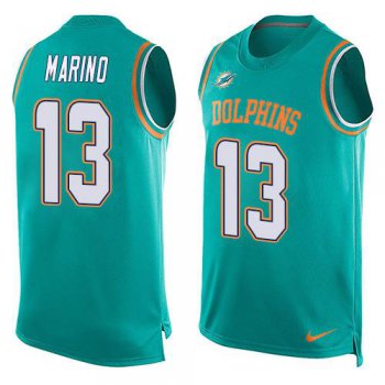 Men's Miami Dolphins #13 Dan Marino Aqua Green Hot Pressing Player Name & Number Nike NFL Tank Top Jersey
