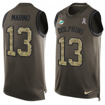 Men's Miami Dolphins #13 Dan Marino Green Salute to Service Hot Pressing Player Name & Number Nike NFL Tank Top Jersey