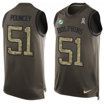 Men's Miami Dolphins #51 Mike Pouncey Green Salute to Service Hot Pressing Player Name & Number Nike NFL Tank Top Jersey