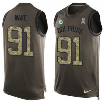 Men's Miami Dolphins #91 Cameron Wake Green Salute to Service Hot Pressing Player Name & Number Nike NFL Tank Top Jersey