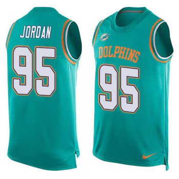 Men's Miami Dolphins #95 Dion Jordan Aqua Green Hot Pressing Player Name & Number Nike NFL Tank Top Jersey
