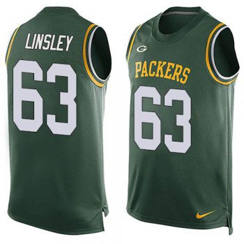 Men's Green Bay Packers #63 Corey Linsley Green Hot Pressing Player Name & Number Nike NFL Tank Top Jersey