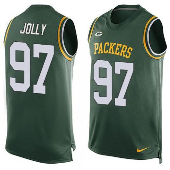 Men's Green Bay Packers #97 Johnny Jolly Green Hot Pressing Player Name & Number Nike NFL Tank Top Jersey