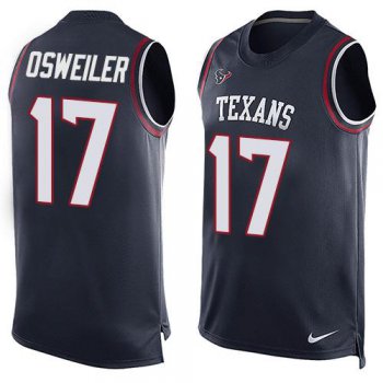 Men's Houston Texans #17 Brock Osweiler Navy Blue Hot Pressing Player Name & Number Nike NFL Tank Top Jersey