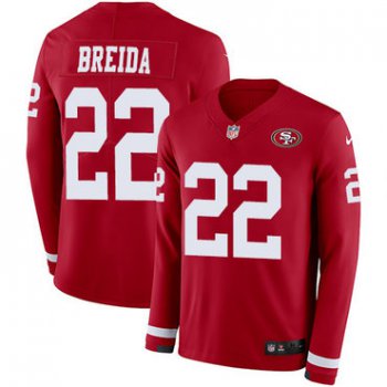 Nike 49ers #22 Matt Breida Red Team Color Men's Stitched NFL Limited Therma Long Sleeve Jersey