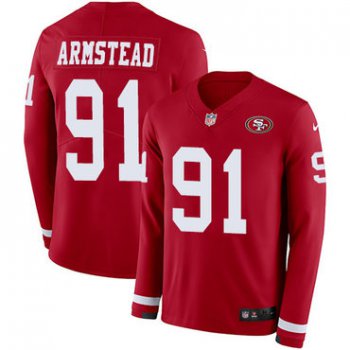 Nike 49ers #91 Arik Armstead Red Team Color Men's Stitched NFL Limited Therma Long Sleeve Jersey