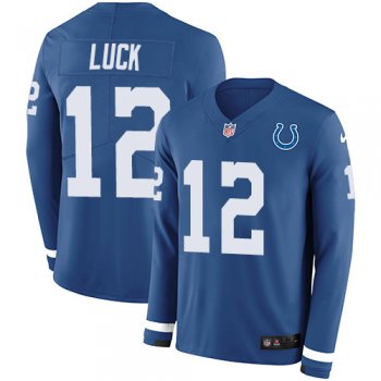 Nike Colts #12 Andrew Luck Royal Blue Team Color Men's Stitched NFL Limited Therma Long Sleeve Jersey