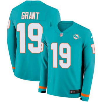 Nike Dolphins #19 Jakeem Grant Aqua Green Team Color Men's Stitched NFL Limited Therma Long Sleeve Jersey