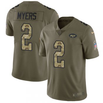 Nike Jets #2 Jason Myers Olive Camo Men's Stitched NFL Limited 2017 Salute to Service Jersey