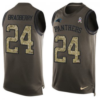 Men's Carolina Panthers #24 James Bradberry Green Salute to Service Hot Pressing Player Name & Number Nike NFL Tank Top Jersey