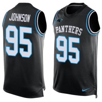 Men's Carolina Panthers #95 Charles Johnson Black Hot Pressing Player Name & Number Nike NFL Tank Top Jersey