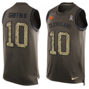 Men's Cleveland Browns #10 Robert Griffin III Green Salute to Service Hot Pressing Player Name & Number Nike NFL Tank Top Jersey