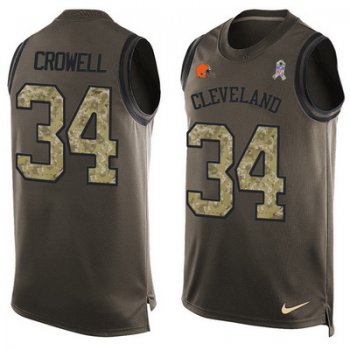 Men's Cleveland Browns #34 Isaiah Crowell Green Salute to Service Hot Pressing Player Name & Number Nike NFL Tank Top Jersey